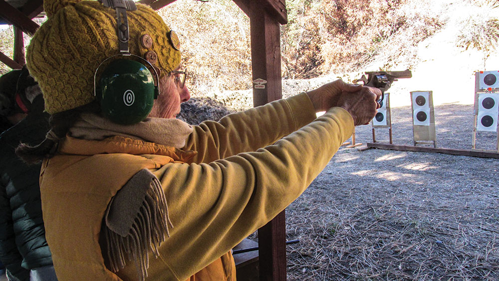 Julie Balaa practices hitting the targets.