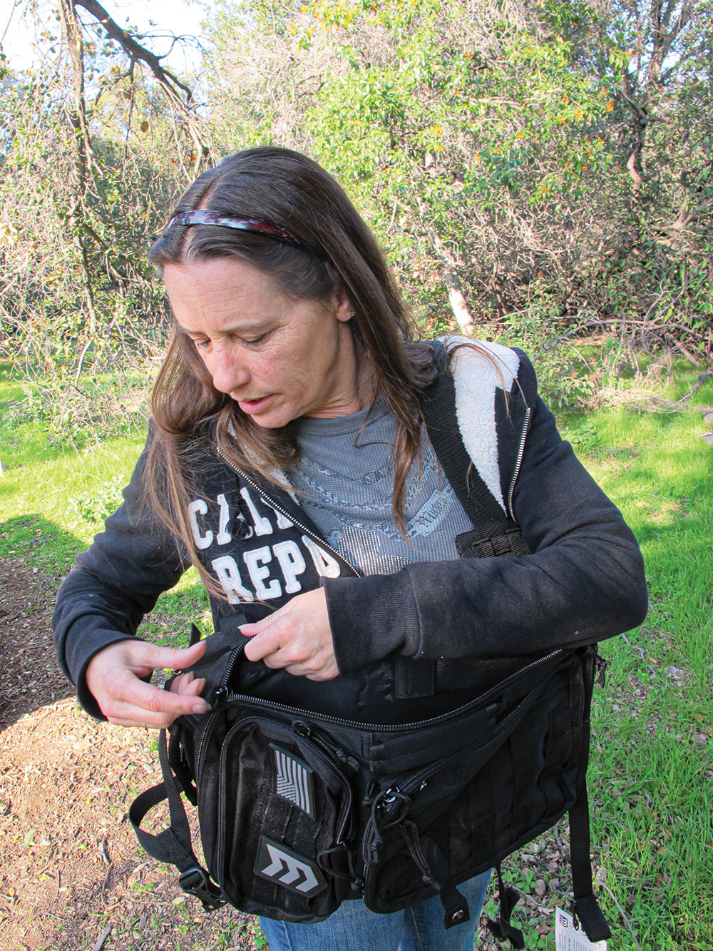 Brenda Sprankel checks out a new pack. 