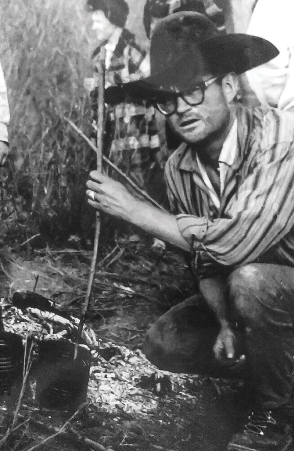 Olsen cooks in his billy can during a survival trip, circa late 1960s. (Photo: Olsen archives)
