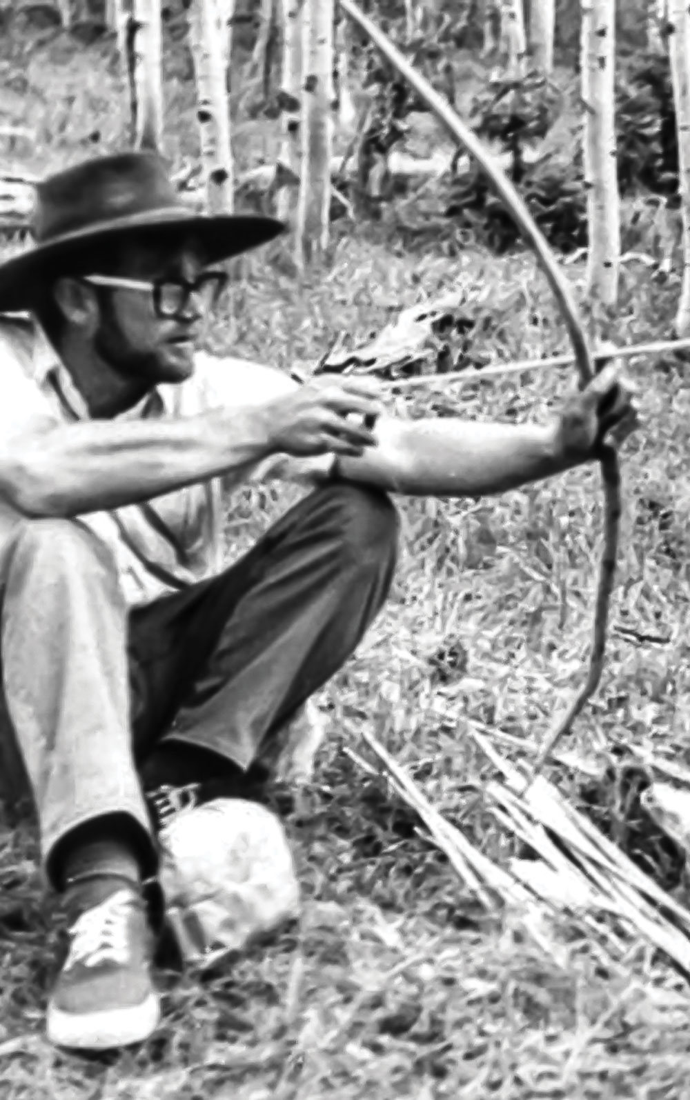 Olsen tests a just-made field bow.