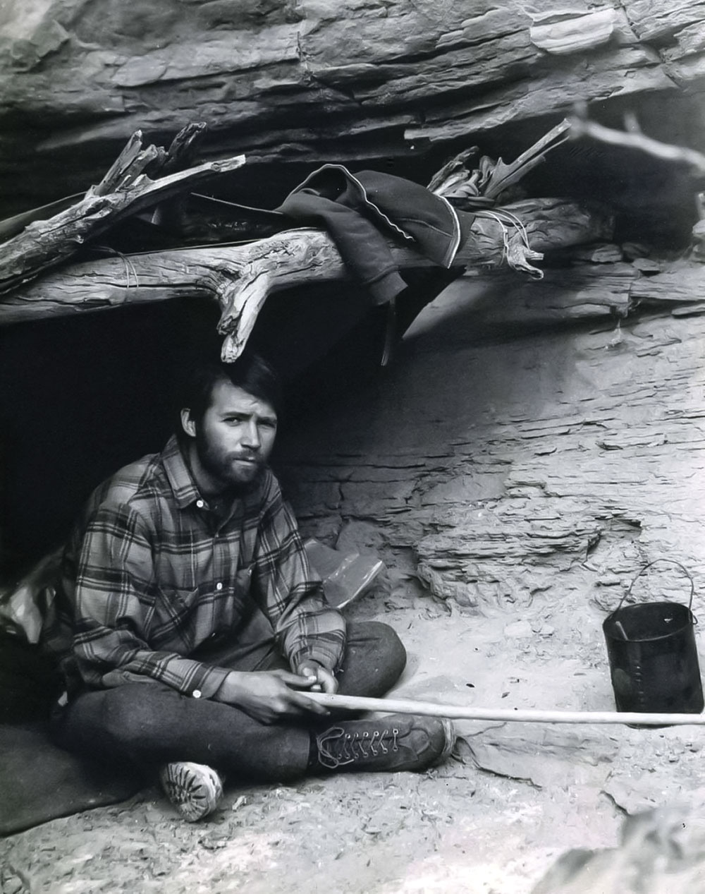 Dave Wescott in his shelter during his first 30-day trip with Olsen in 1971 (Photo: Bob Taylor)