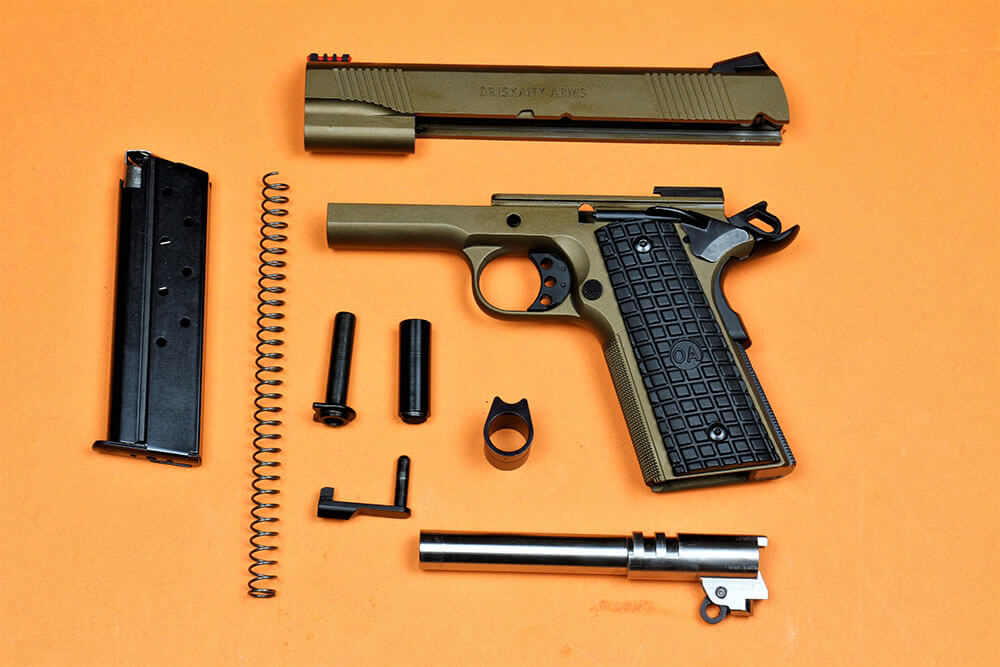 The Oriskany Arms pistol disassembles as any standard 1911 for cleaning and maintenance.