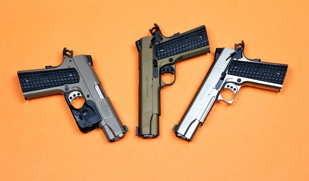 Flanking the 10mm are the author’s other Oriskany Arms 1911 pistols, both in .45ACP.