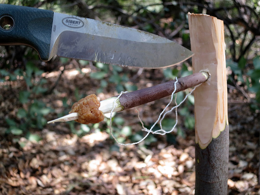 This Ojibwa survival bird trap was made with a sharp knife tip