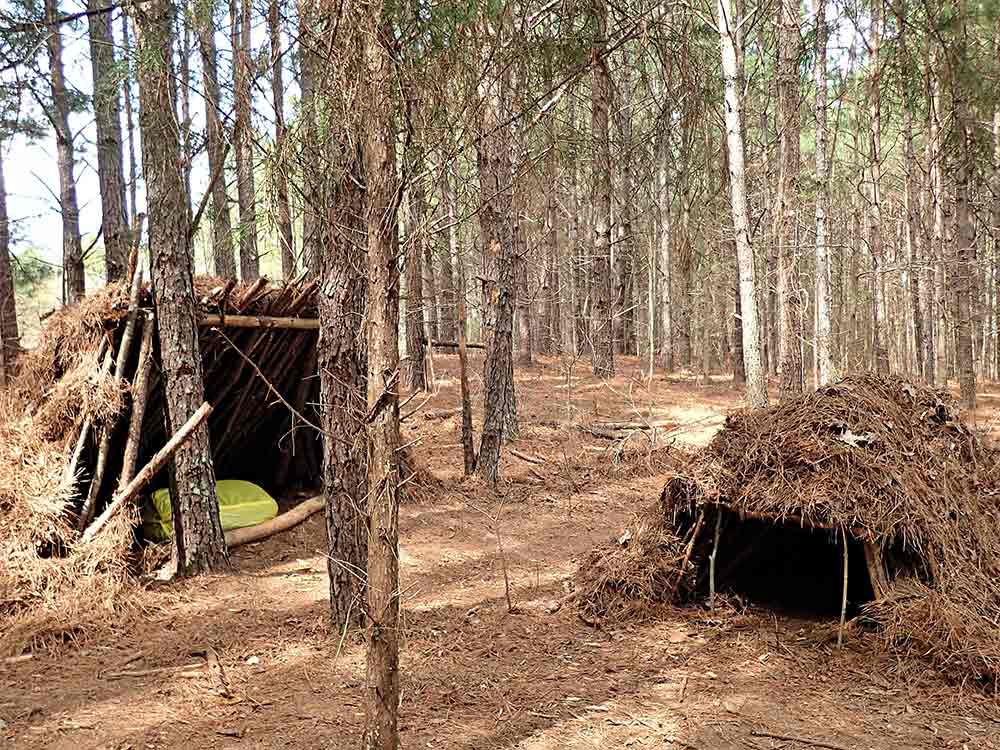 Two shelters made during the Parent-Child class in Alabama