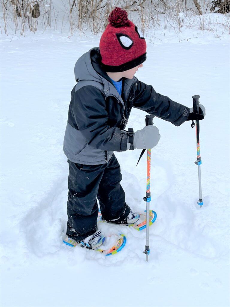 youth on snowshoes